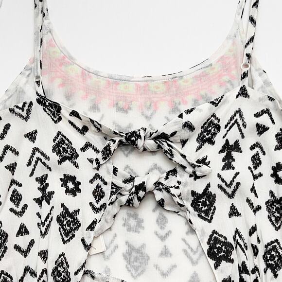 KIWI + PUNCH Southwestern Strappy Mini Dress White Black Open Tie Back Women's L - Picture 8 of 14